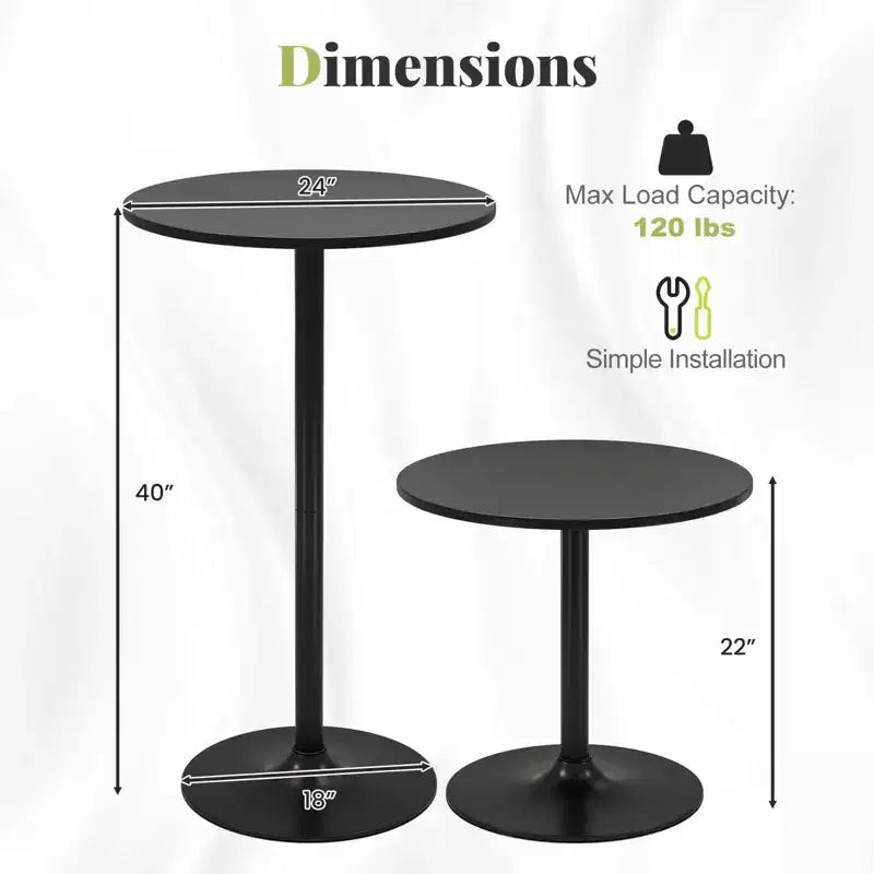 Costway Ensemble de 2 Tables Hautes Rondes de Bar 24" Bistro Table de Cocktail avec Base en Métal Noir