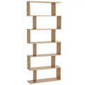 HOMCOM 75.5H Bookcase 6 Shelf S-Shaped Bookshelf Wooden Storage Display Stand Shelf Organizer Free Standing Oak