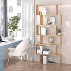 HOMCOM Étagère à Livres 75,5H Bibliothèque 6 Étages en Forme de S Étagère de Rangement en Bois Présentoir Organisateur Autonome Chêne
