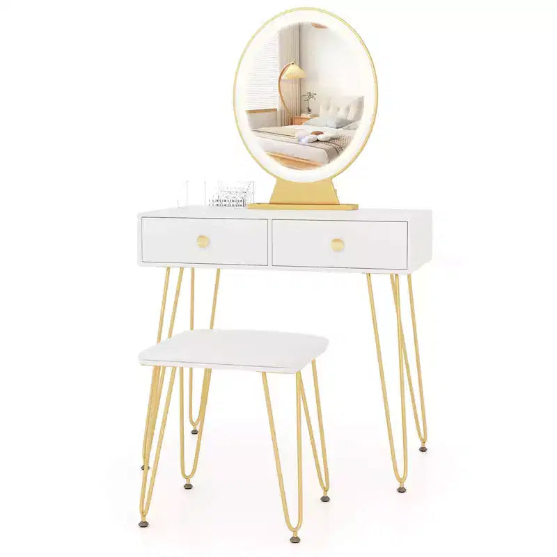 Costway Coiffeuse de maquillage avec miroir à 3 modes d'éclairage, interrupteur tactile, blanc