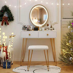 Costway Coiffeuse de maquillage avec miroir à 3 modes d'éclairage, interrupteur tactile, blanc