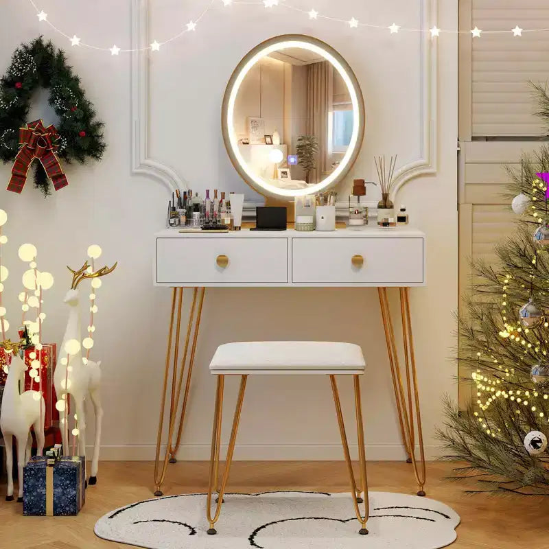 Costway Coiffeuse de maquillage avec miroir à 3 modes d'éclairage, interrupteur tactile, blanc