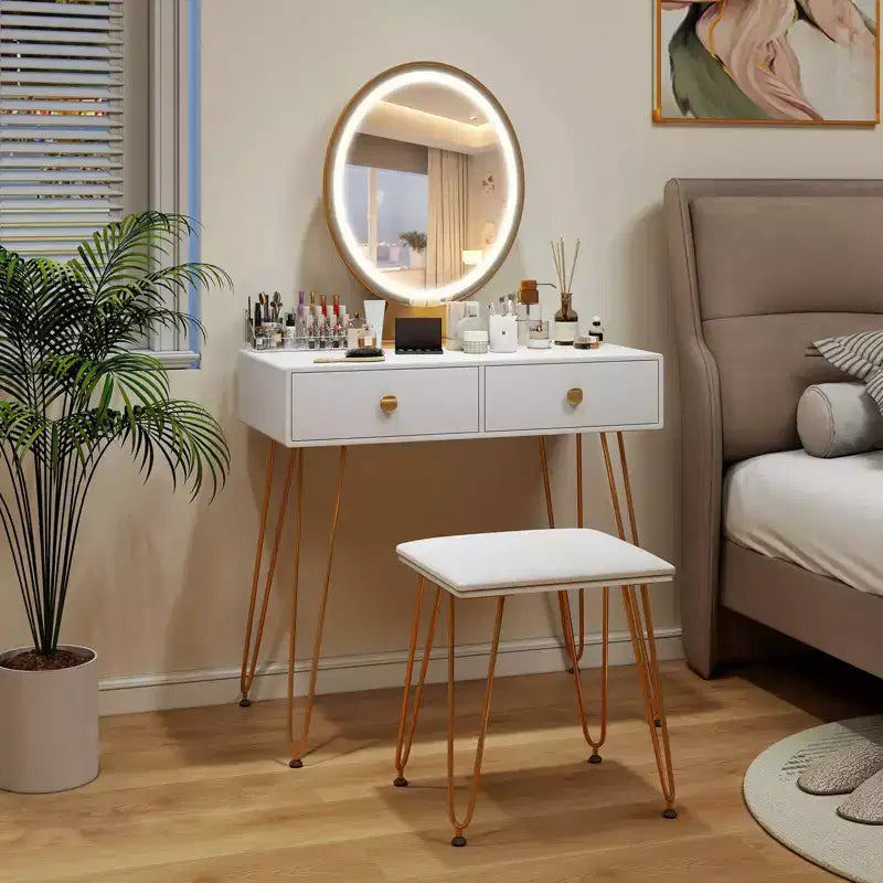 Costway Coiffeuse de maquillage avec miroir à 3 modes d'éclairage, interrupteur tactile, blanc