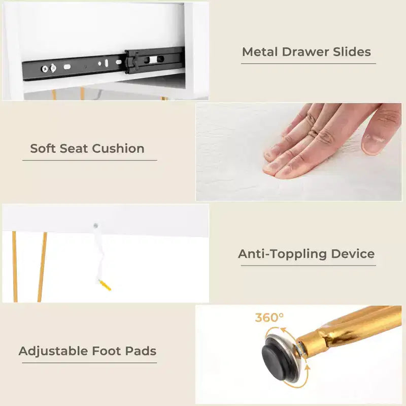 Costway Coiffeuse de maquillage avec miroir à 3 modes d'éclairage, interrupteur tactile, blanc