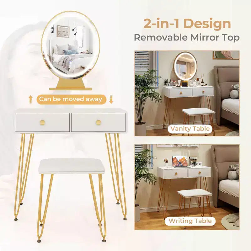 Costway Coiffeuse de maquillage avec miroir à 3 modes d'éclairage, interrupteur tactile, blanc