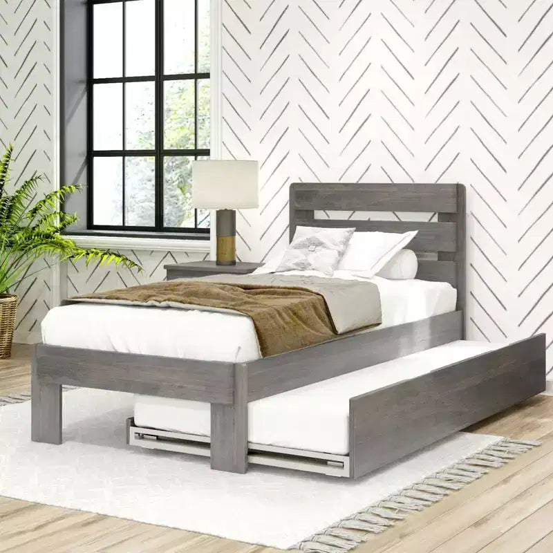 Max & Lily Solid Wood Farmhouse Twin Bed with Plank Headboard and Trundle