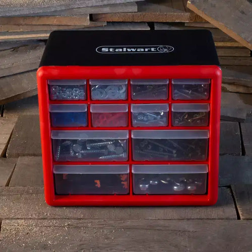 Meuble de rangement à 12 tiroirs – Organiseur en plastique avec 4 grands et 8 petits compartiments – À poser sur un bureau ou à fixer au mur pour la quincaillerie, les loisirs créatifs et plus encore par Fleming Supply