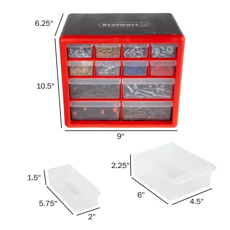 Meuble de rangement à 12 tiroirs – Organiseur en plastique avec 4 grands et 8 petits compartiments – À poser sur un bureau ou à fixer au mur pour la quincaillerie, les loisirs créatifs et plus encore par Fleming Supply