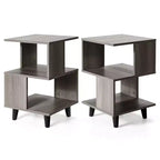 Costway 2 PCS Nightstand Set Modern Side End Table Storage Shelf Grey