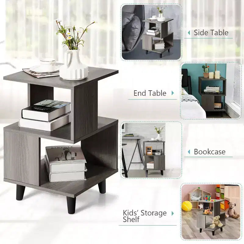 Lot de 2 tables de chevet Costway - Table d'appoint moderne avec étagère de rangement - Gris