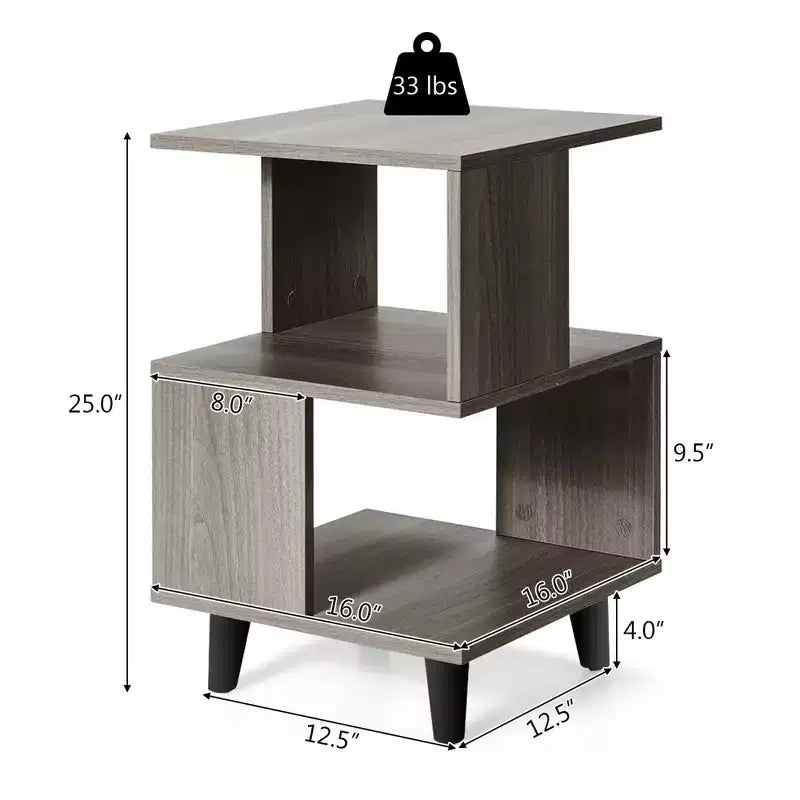 Lot de 2 tables de chevet Costway - Table d'appoint moderne avec étagère de rangement - Gris