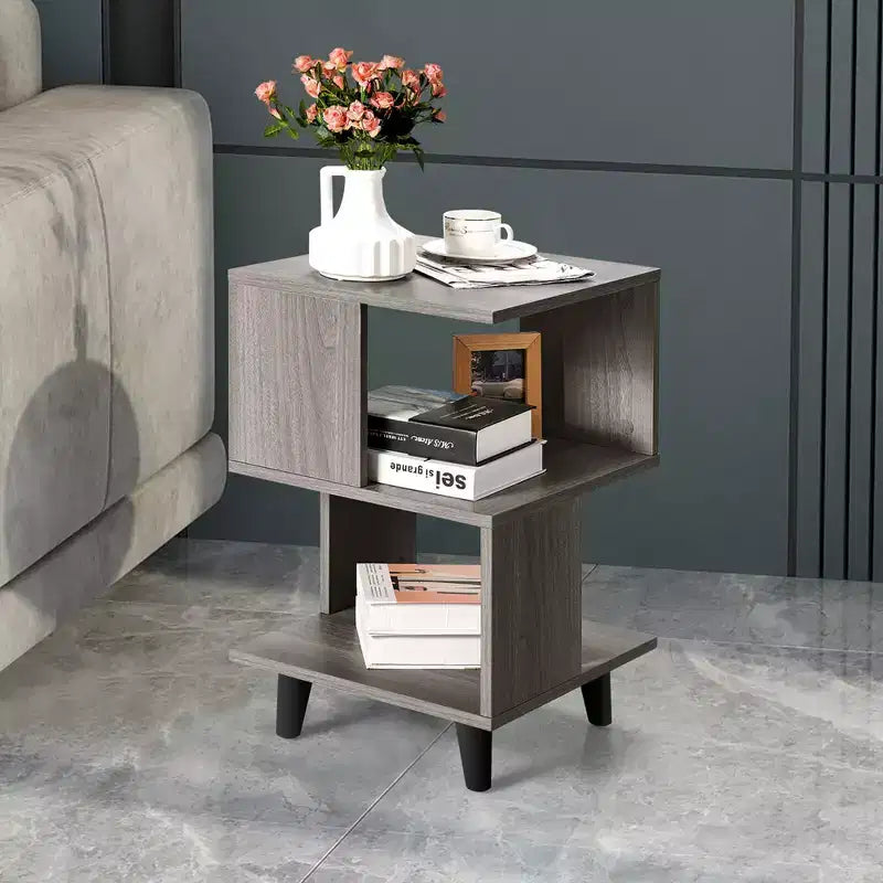 Lot de 2 tables de chevet Costway - Table d'appoint moderne avec étagère de rangement - Gris