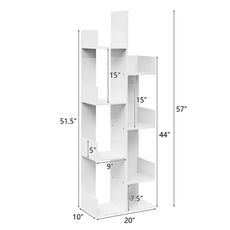 Costway Étagère de Bibliothèque à 8 Niveaux avec 8 Compartiments Ouverts Rangement Gain de Place Blanc/Noir