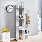 Costway Étagère de Bibliothèque à 8 Niveaux avec 8 Compartiments Ouverts Rangement Gain de Place Blanc/Noir