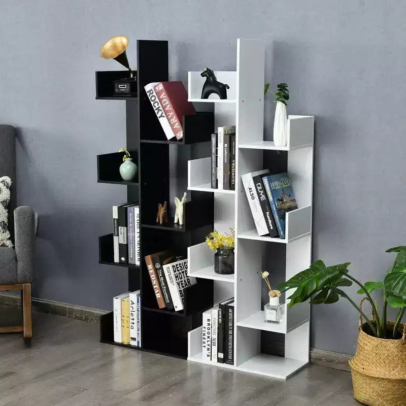 Costway Étagère de Bibliothèque à 8 Niveaux avec 8 Compartiments Ouverts Rangement Gain de Place Blanc/Noir