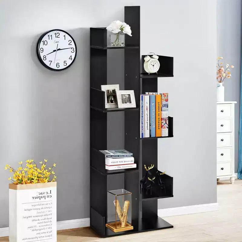 Costway Étagère de Bibliothèque à 8 Niveaux avec 8 Compartiments Ouverts Rangement Gain de Place Blanc/Noir