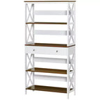 Étagère de Rangement Homcom à 4 Niveaux avec Tiroir Coulissant et Cadre en Bois avec Barre en X pour la Stabilité, Blanc