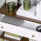 Étagère de Rangement Homcom à 4 Niveaux avec Tiroir Coulissant et Cadre en Bois avec Barre en X pour la Stabilité, Blanc