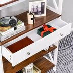 Étagère de Rangement Homcom à 4 Niveaux avec Tiroir Coulissant et Cadre en Bois avec Barre en X pour la Stabilité, Blanc