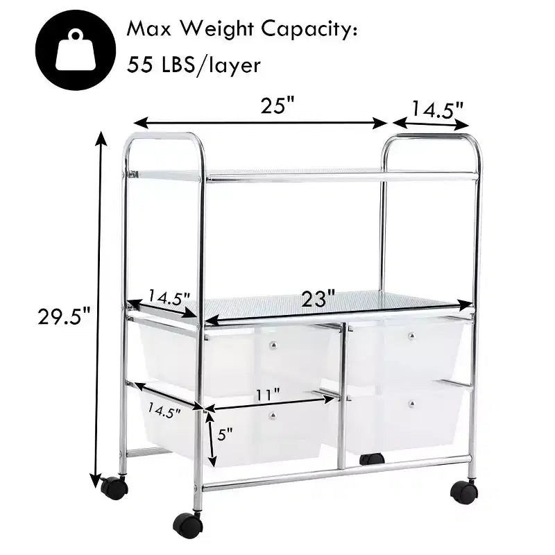 Costway Meuble de Rangement à roulettes 4 Tiroirs pour Bricolage Papeterie Bureau École Organisateur Noir Blanc