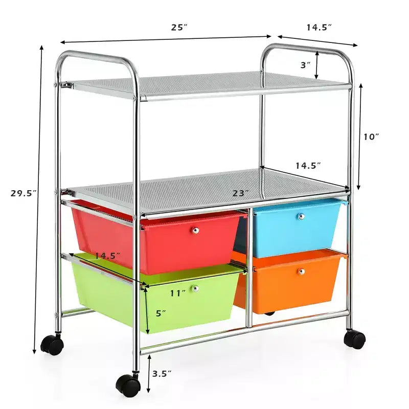 Costway Meuble de Rangement à roulettes 4 Tiroirs pour Bricolage Papeterie Bureau École Organisateur Noir Blanc