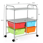Costway Meuble de Rangement à roulettes 4 Tiroirs pour Bricolage Papeterie Bureau École Organisateur Noir Blanc