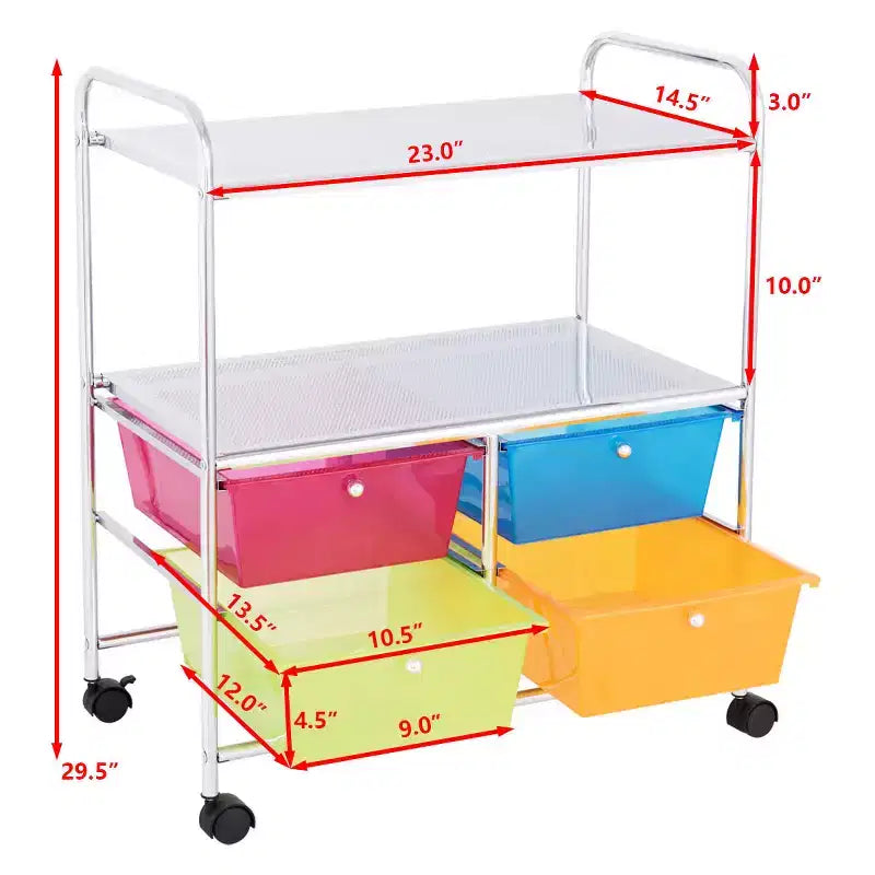 Costway Meuble de Rangement à roulettes 4 Tiroirs pour Bricolage Papeterie Bureau École Organisateur Noir Blanc