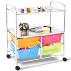Costway Meuble de Rangement à roulettes 4 Tiroirs pour Bricolage Papeterie Bureau École Organisateur Noir Blanc