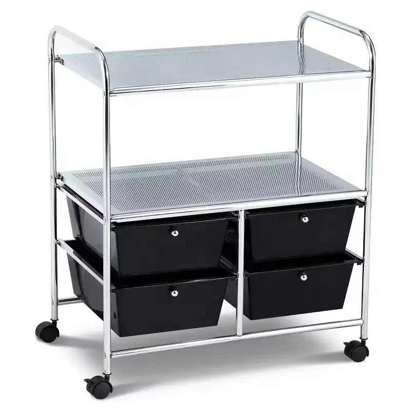 Costway 4Drawer Rolling Storage Cart shelf Scrapbook Paper Office School Organizer BlackWhite