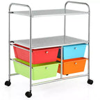 Costway Meuble de Rangement à roulettes 4 Tiroirs pour Bricolage Papeterie Bureau École Organisateur Noir Blanc