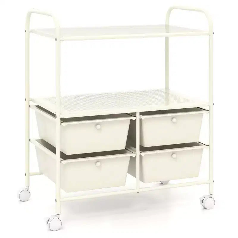 Costway Meuble de Rangement à roulettes 4 Tiroirs pour Bricolage Papeterie Bureau École Organisateur Noir Blanc