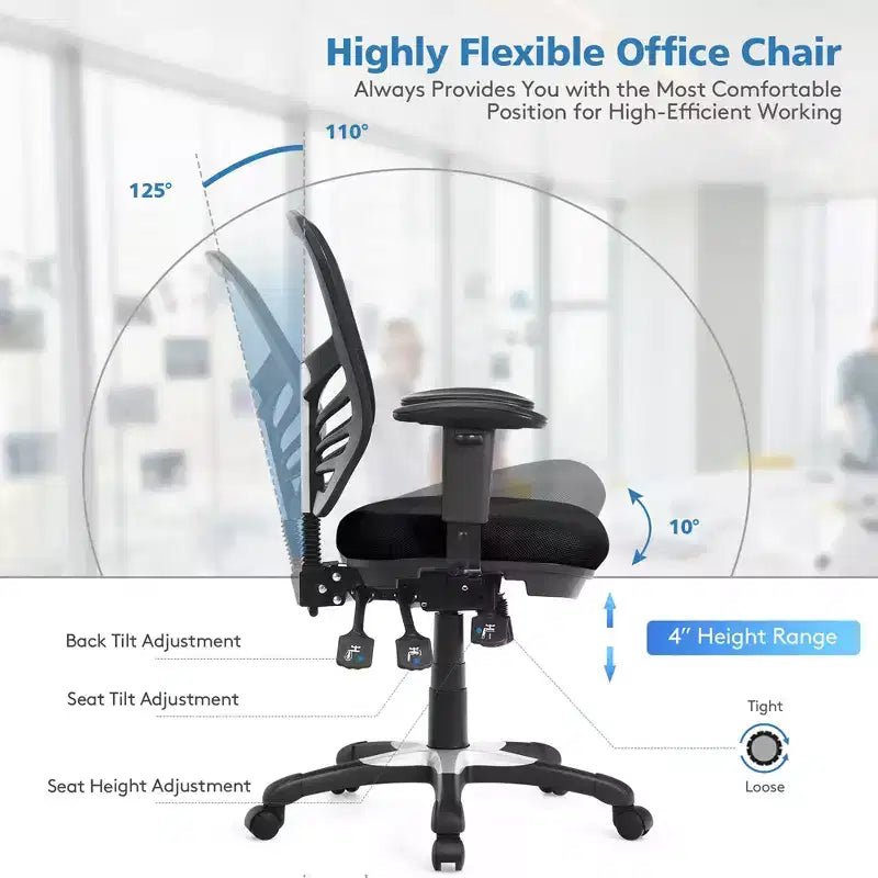 Chaise de bureau Costway en maille à 3 palettes, fauteuil de bureau pour ordinateur avec siège réglable