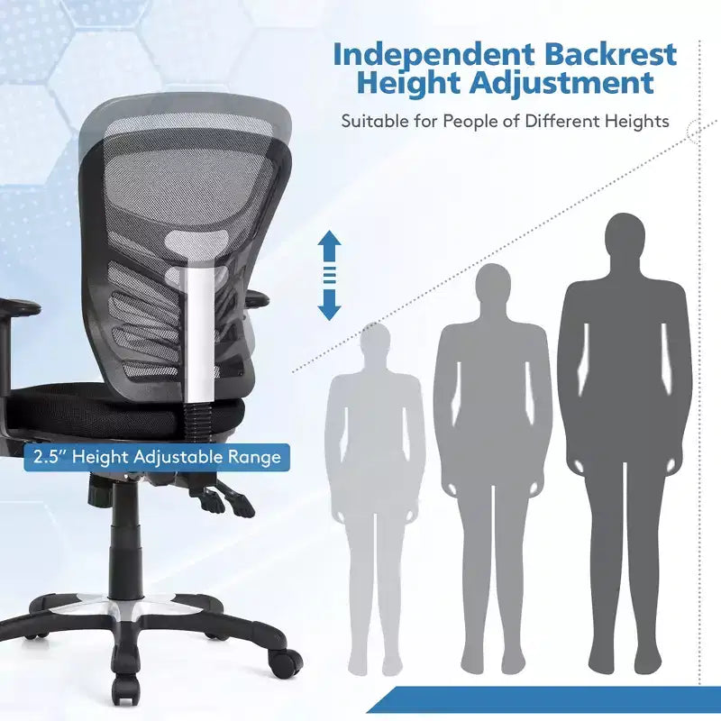 Chaise de bureau Costway en maille à 3 palettes, fauteuil de bureau pour ordinateur avec siège réglable
