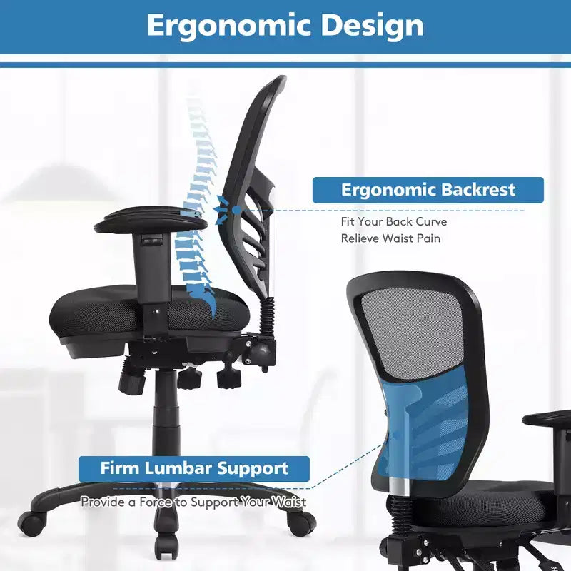 Chaise de bureau Costway en maille à 3 palettes, fauteuil de bureau pour ordinateur avec siège réglable