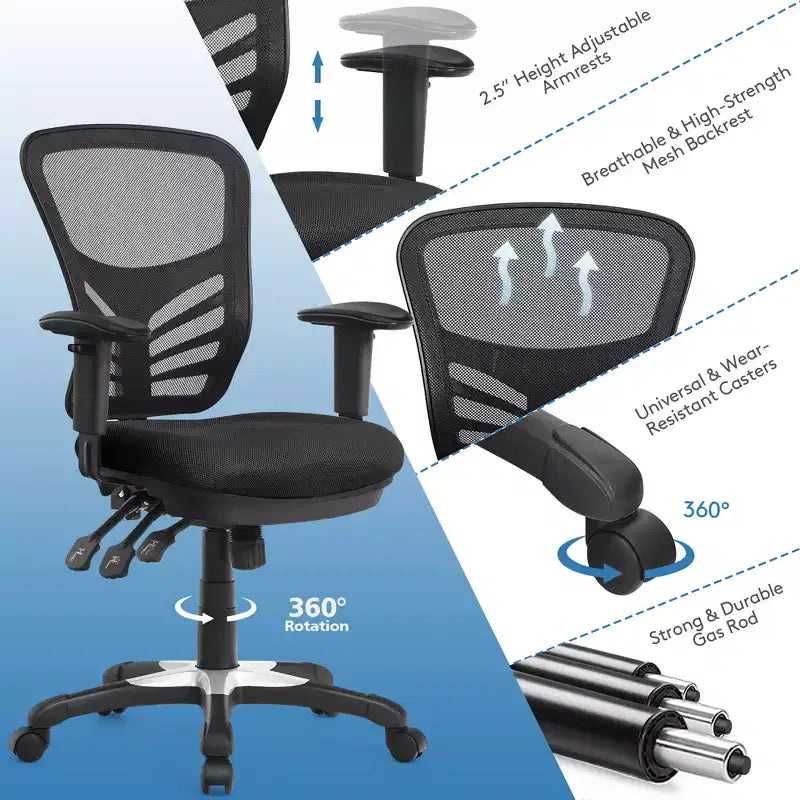 Chaise de bureau Costway en maille à 3 palettes, fauteuil de bureau pour ordinateur avec siège réglable