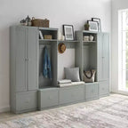 Ensemble 6 pièces Harper pour entrée avec banc, étagère, 2 armoires de rangement et 2 portemanteaux - Crosley
