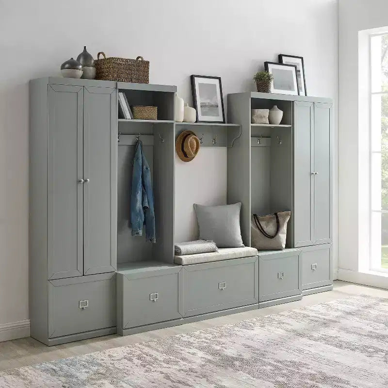 Ensemble 6 pièces Harper pour entrée avec banc, étagère, 2 armoires de rangement et 2 portemanteaux - Crosley