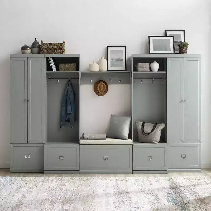 Ensemble 6 pièces Harper pour entrée avec banc, étagère, 2 armoires de rangement et 2 portemanteaux - Crosley