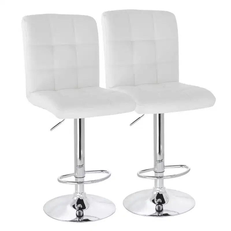 Elama 2 Piece Square Tufted Faux Leather Adjustable Bar Stool in Black with Chrome Base