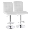 Elama 2 Piece Square Tufted Faux Leather Adjustable Bar Stool in Black with Chrome Base