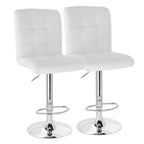 Elama 2 Piece Square Tufted Faux Leather Adjustable Bar Stool in Black with Chrome Base