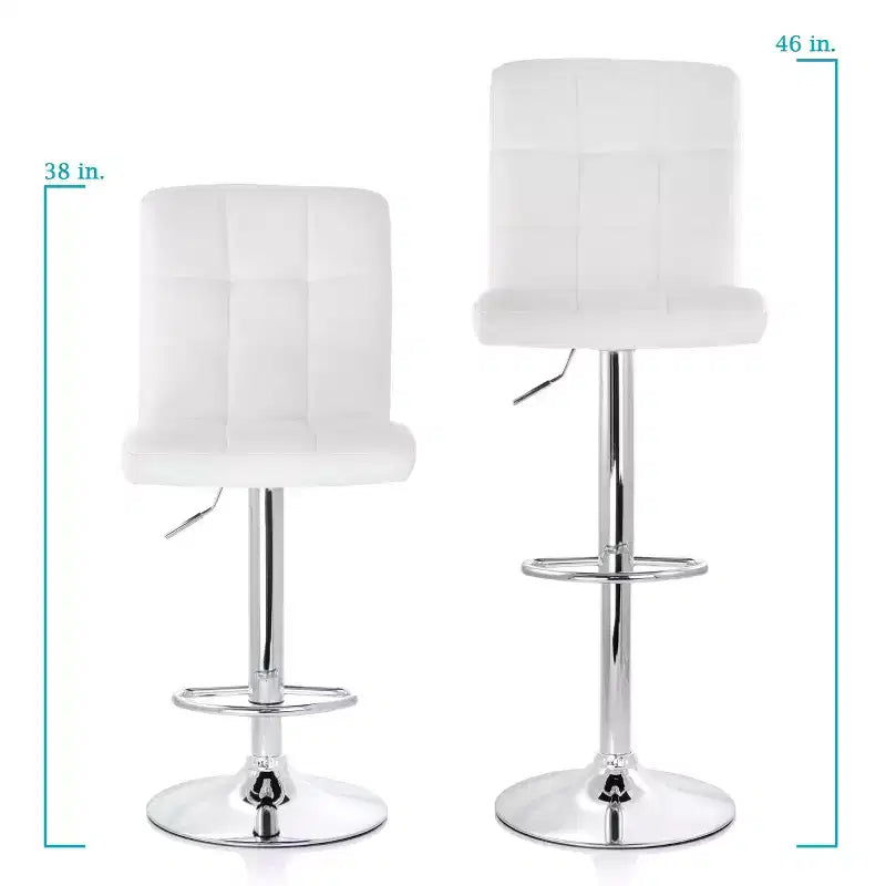 Tabouret de bar réglable Elama 2 pièces carré en similicuir touffeté noir avec base chromée