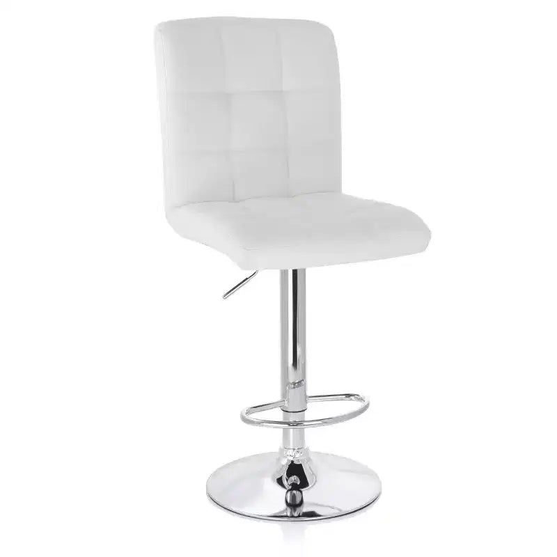 Tabouret de bar réglable Elama 2 pièces carré en similicuir touffeté noir avec base chromée