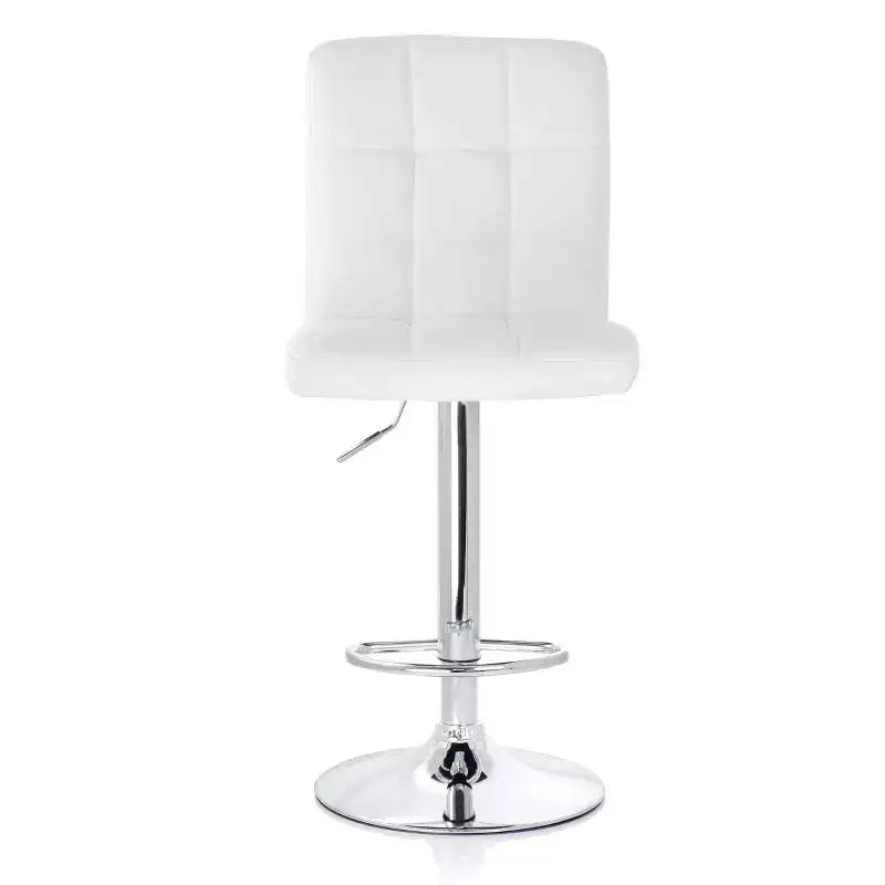 Tabouret de bar réglable Elama 2 pièces carré en similicuir touffeté noir avec base chromée