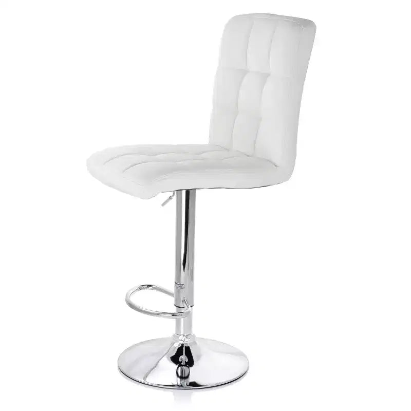 Tabouret de bar réglable Elama 2 pièces carré en similicuir touffeté noir avec base chromée