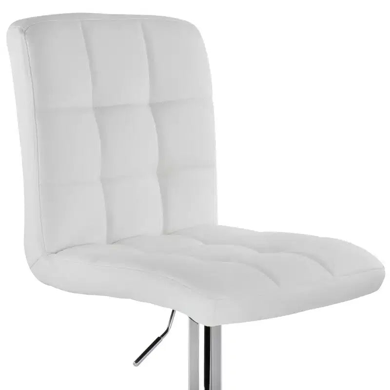 Tabouret de bar réglable Elama 2 pièces carré en similicuir touffeté noir avec base chromée