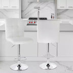 Tabouret de bar réglable Elama 2 pièces carré en similicuir touffeté noir avec base chromée