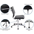 Chaise de bureau pivotante ergonomique Merrick Lane, dossier et assise côtelés, fauteuil de bureau sans accoudoirs à dossier mi-haut avec piètement en métal