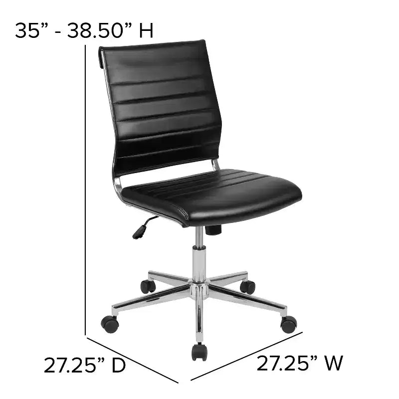Chaise de bureau pivotante ergonomique Merrick Lane, dossier et assise côtelés, fauteuil de bureau sans accoudoirs à dossier mi-haut avec piètement en métal
