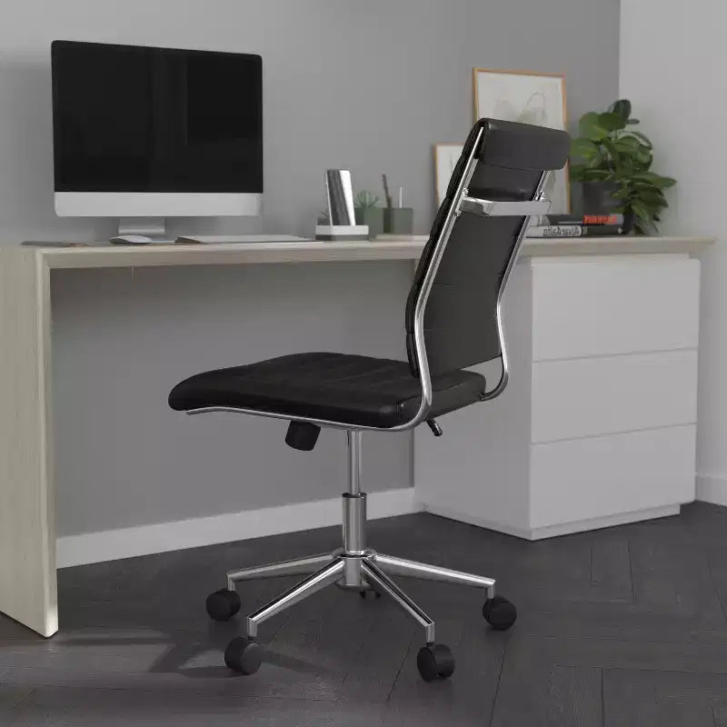 Chaise de bureau pivotante ergonomique Merrick Lane, dossier et assise côtelés, fauteuil de bureau sans accoudoirs à dossier mi-haut avec piètement en métal